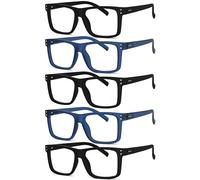 Eyekepper 5-pack Oversized Reading Glasses Square Large Frame Readers for Men and Women - 3 Black and 2 Blue +1.00