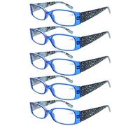 Eyekepper 5-Pack Spring Hinges Tiger Patterned Temples Reading Glasses Readers Women Blue +1.25