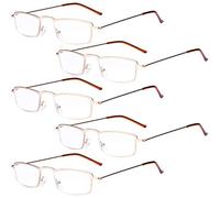 Eyekepper 5-Pairs Straight Thin Stamped Metal Frame Reading Glasses Men Women Half-Eye Style Readers Eyeglasses Gold +2.25