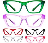 Eyekepper 6 Pack Metalless Blue Light Blocking Reading Glasses with Screwless Spring Hinges Cat Eye Computer Readers for Women +3.00