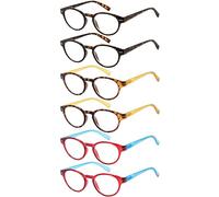 Eyekepper 6 Packs Womens Reading Glasses Spring Arms Stylish Round Readers - Mix +1.25