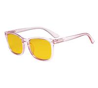 Eyekepper Blue Light Blocking Reading Glasses with Amber Tinted Filter Lens - Square Nerd Computer Readers - Pink +1.75