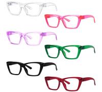 Eyekepper Cat Eye Reading Glasses with Screwless Spring Hinges Metalless 6 Pack for Women Large Thick Frame Readers +1.50