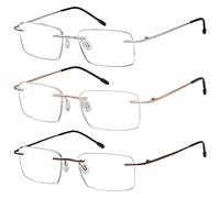 Eyekepper Reading Glasses for Men 1.50, 3 Pack Rimless Brown Sliver Gold