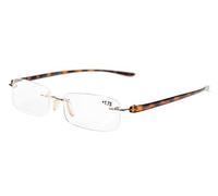 Eyekepper Small Lenes Rimless Reading Glasses Women - Frameless Reader Eyeglasses for Men Reading with Tortoise Arms +4.00