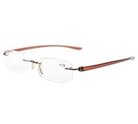 Eyekepper Small Lenes Rimless Reading Glasses Women - Frameless Reader Eyeglasses for Men Reading with Brown Arms +1.00