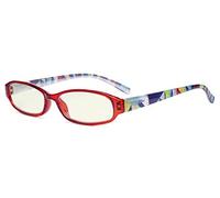 Eyekepper Small Lens Blue Light Filter Glasses Women - Anti Digital Glare UV Ray Computer Readers with Yellow Filter Lens Pattern Arms - Red +2.50