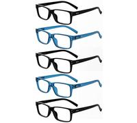 Eyekepper Vintage Reading Glasses for Men - 3 Pairs Black and 2 Pairs Blue - Spring Hinges Classic Readers +0.50