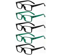 Eyekepper Vintage Reading Glasses for Men - 3 Pairs Black and 2 Pairs Green - Spring Hinges Classic Readers +2.75