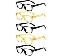 Eyekepper Vintage Reading Glasses for Men - 3 Pairs Black and 2 Pairs Yellow - Spring Hinges Classic Readers +1.50