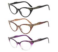 Eyekepper Womens 3 Pairs Reading Glasses Ladies' Vintage Cat Eye Readers (Black/Tortoise/Purple Transparent, 0.75)