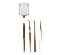 Eyelash Art Tool Kit, Professional Eyelash Extension Tools Set, Stainless Steel Rotatable Inspection Mirror with Tweezers and Pickup Sticks, Complete Beauty Accessories for Lash Gr (Gold)