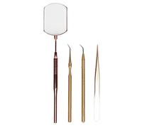 Eyelash Art Tool Kit, Professional Eyelash Extension Tweezers with Rotatable Inspection Mirror, Stainless Steel Eyelash Pickup Sticks for Lash Grafting and Makeup, Includes Storage (Pink Gold)