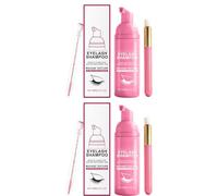 Eyelash Cleansing Care Kit - Lash Shampoo with Cleaning Brush, Gentle Foaming Cleanser for Lash Extensions, Removes Makeup & Oil, Keeps Lashes Soft & Knot-Free (2pcs)
