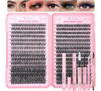 Eyelash Cluster Set, 640 Pieces Eyelash Cluster Extension Kit 9-16mm Individual Eyelashes D Curl Fluffy Wispy Thin Band with Bond Sealing Remover Tweezers DIY Brush