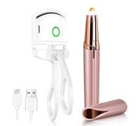 Eyelash Curler & Eyebrow Hair Trimmers Kit, Rechargeable 5s Fast Heat up Eyelash Curler, Portable Electric Eyebrow Razor for face Fingers Legs Mouth, Quick Safe Beauty Kit