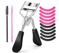 Eyelash Curler Professional Eyelash Curler with 10 Extra Silicone Replacement Pads for Women Girls No Pinching or Pulling Suitable for Curved Eyelash Curlers (Silver)