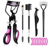 Eyelash Curlers Eyebrow Brush Kit for Women w Lash Curler, Eyelash Comb Seperator, Mascara Brushes, Eyelash Extension Tweezers, Angled Eyebrow Brush and Comb, 10 Silicone Refills Pads for Lash & Brow