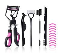 Eyelash Curlers Kit for Women w Lash Curler, Eyelash Comb Seperator, 3 in1 Mascara Brushes, Eyelash Extension Tweezers, Foldable Eyebrow Brush and Comb, 10 Silicone Refills Pads for Natural Eyelashes