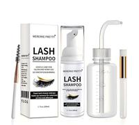 Eyelash Extension Cleanser 60 ml + Brushes + Rinse Bottle, Lash Foam Shampoo for Extensions and Natural Lashes, Paraben & Sulfate Free, Salon and Home Use