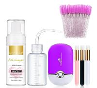 Eyelash Extension Cleanser for Eyelash Extensions, USB Mini Fan Rechargeable Electric Handheld Air Conditioning Lash Extension Kit Lash Brushes Cleanser Brush (Purple)