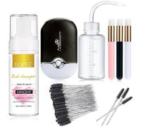 Eyelash Extension Cleanser Lash Cleanser Eyelash Cleanser for Eyelash Extensions, USB Mini Fan Rechargeable Electric Handheld Air Conditioning Lash Extension Kit Lash Brushes Cleanser Brush(Black)