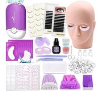 Eyelash Extension Kit for Beginners, Professional Eyelash Extension Accessory Set with Mannequin Head Lash Fan Extension Glue Eyelash Remover Tweezers, Practice Lash Training Tool for