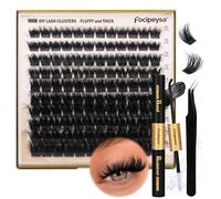 Eyelash Extension Kit Thick Lash Clusters Kit 10-18mm Fluffy Clusters Lashes 180D Individual Eyelashes Kit with Lash Bond, Lash Remover, Lash Applicator DIY Lash Extension for Beginners (180D-D Curl)