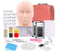 Eyelash Extension Kits, 17Pcs Professional Eyelash Grafting Training Tools Lashes Extension Practice Exercise Set with Mannequin Head Makeup Bag Glue Tweezers for Practice Eye Lashes Graft (17PCS)
