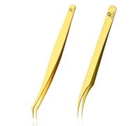 Eyelash Extension Tweezers Gold Straight Isolation Professional Isolator Stainless Steel Precision (Both Tweezer (Set))