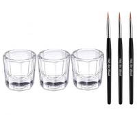 Eyelash Eyebrow Tint Crystal Clear Liquid Glass Jar Dappen Dish Glass Cup 3pcs+ Liquid Mixing Tint Brush 1pcs by NM Beauty
