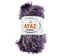 Eyelash Faux Fur Furry Soft Fluffy Knitting Yarn 100g Ball (1000-1188 Purple/White)