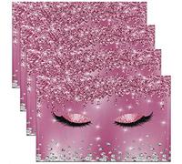 Eyelash Glitter Diamond Placemats Set of 4 45x30cm Modern Simple Lovely Table Place Mats, Pink Shiny Bling Placemat for Kitchen Dining Table Indoor Outdoor