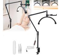 Eyelash Lamp, 10W Dimmable Half Moon Lamp 12'' 3200K-5600K LED Desk Clip Lamp for Eyelashes with USB Cable C Clamp Mobile Phone Holder 2 Eyelash Curlers for Vlogging Beauty Salon Makeup Bedside Lamp