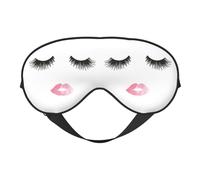 Eyelash Lip White Print Silk Sleep Eye Mask Soft Eye Cover with Adjustable Strap Comfortable for Travel Office Nap