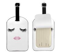 Eyelash Lip White Printed PU Leather Bag Tag, Personalized Baggage Label, Privacy Flap ID Shield, for Vacation