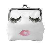 Eyelash Lip White Printing Coin Purse, Lightweight Minimalist Wallet For Music Festivals And Concerts, Black, One Size, Art Deco
