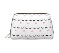 Eyelash Lip White Toiletry Cosmetics Bag, Portable Travel Cosmetic Makeup Bag,PVC Leather,with Compartments
