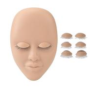 Eyelash Mannequin Head Makeup Lash Extension Practice Head 3 Pairs Double Layer Lashes (Light Brown)