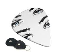 Eyelash Pattern Printed Guitar Picks, 6 Pack with Leather Keychain Pick Holder - 0.46mm, 0.71mm, 0.96mm Assorted Thickness for Acoustic Ukulele, Electric Guitar, Acoustic Guitar, Bass