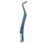 Eyelash Tweezer Comb Stainless Steel 2 in 1 Lash Applicator | Curved Gripping Tip, Fine Tooth Comb, Rainbow Finish, for Strip Lashes, Glue Area, Work and Bridal Prep