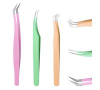 Eyelash Tweezers for Cluster & Individual Lashes, 3Pcs Lash Tweezers for Eyelash Extensions, Professional Fiber Tip Kit Contains Lash Curved & Volume