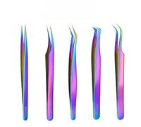 Eyelash Tweezers Set of 5 - Precision Stainless Steel Tweezers for Lash Extension, Removal & Design | Sharp Fiber-Coated Tips | Anti-Slip Grip | Lightweight Travel Case | (5)