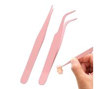 Eyelash Tweezers - Tweezers for Album, Steel Pointed Tweezers Kit, Straight and Curved Tip Tweezers with Rhinestones Stickers Pointed Tweezers for Crafts Tweezers with Curved Tip Pe