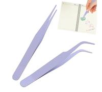 Eyelash Tweezers - Tweezers for Album, Steel Pointed Tweezers Kit, Straight and Curved Tip Tweezers with Rhinestones Stickers Pointed Tweezers for Crafts Tweezers with Curved Tip Pe