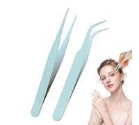 Eyelash Tweezers - Tweezers for Album, Steel Pointed Tweezers Kit, Straight and Curved Tip Tweezers with Rhinestones Stickers Pointed Tweezers for Crafts Tweezers with Curved Tip Pe
