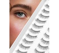 Eyelashes Natural Cat Eye Lashes False Eyelashes Wispy Lashes C Curl Flared Eye Lashes Pack Cat Eyelashes Soft Strip Lashes 12mm Lash Strips Siligli 10 Pair