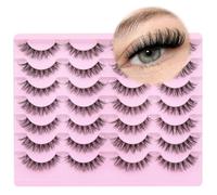 Eyelashes Natural Strip Cat Eye False Clear Band 3D Fake Eyelashes Fluffy Volume Short Faux Mink Eyelashes 14 Pairs