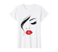Eyelashes & Red Lips Bold Minimalist Chic Makeup Lover Art Value Graphic T-Shirt, Women, White, XS