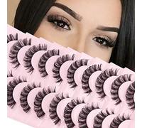 Eyelashes Russian Strip Lashes 10 Pairs Curly False Lashes D Curl Volume Strip Lashes Natural Fluffy Thick Fake Lashes